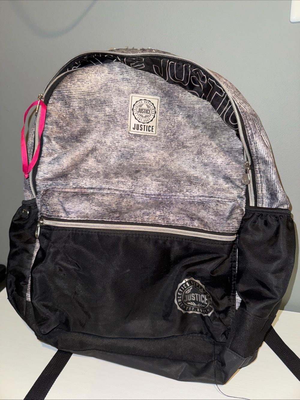 Justice Black and Heather Gray Backpack with Pink Accents